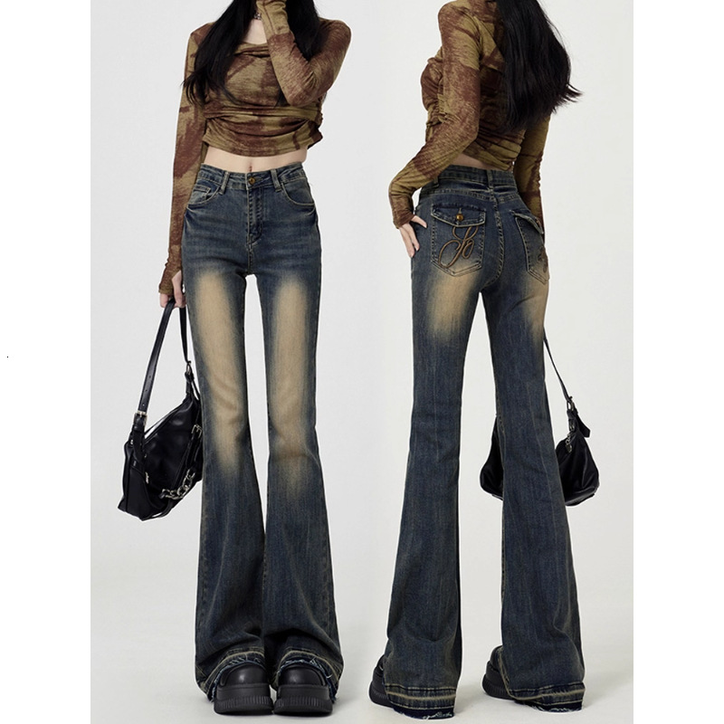 Designer luxury Vintage Flared Jeans for Women 2025 New Early Autumn High Waist Slim Fit Frayed Hem Slimming Bootcut Stretch Pants