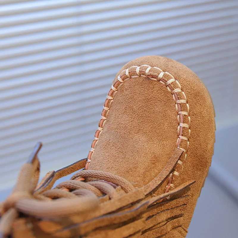 Tassel Children Fashion Boots Autumn Winter Solid Fleece Warm Vintage Girls Boots PU Leather Zip Soft Kids Mid Calf ShoesW251121