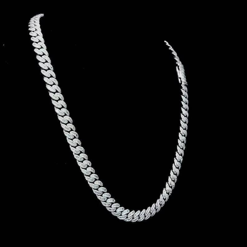 8mm Moissanite Cuban Chain Baguette Clasp Pass Test Pendant Necklace Cuban Link Chain Moissanite Clasp Cuban Chain