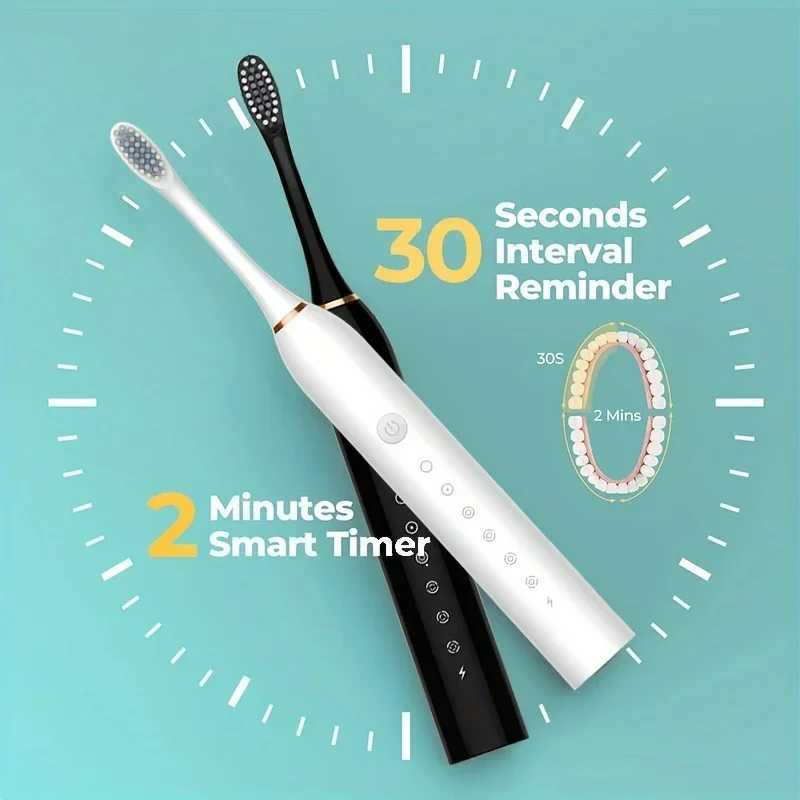2pcs Electric Toothbrush Charging Six Speed Smart Sonic for Adults and Children Ultra Fine Soft Bristles Waterproof Portable C251121
