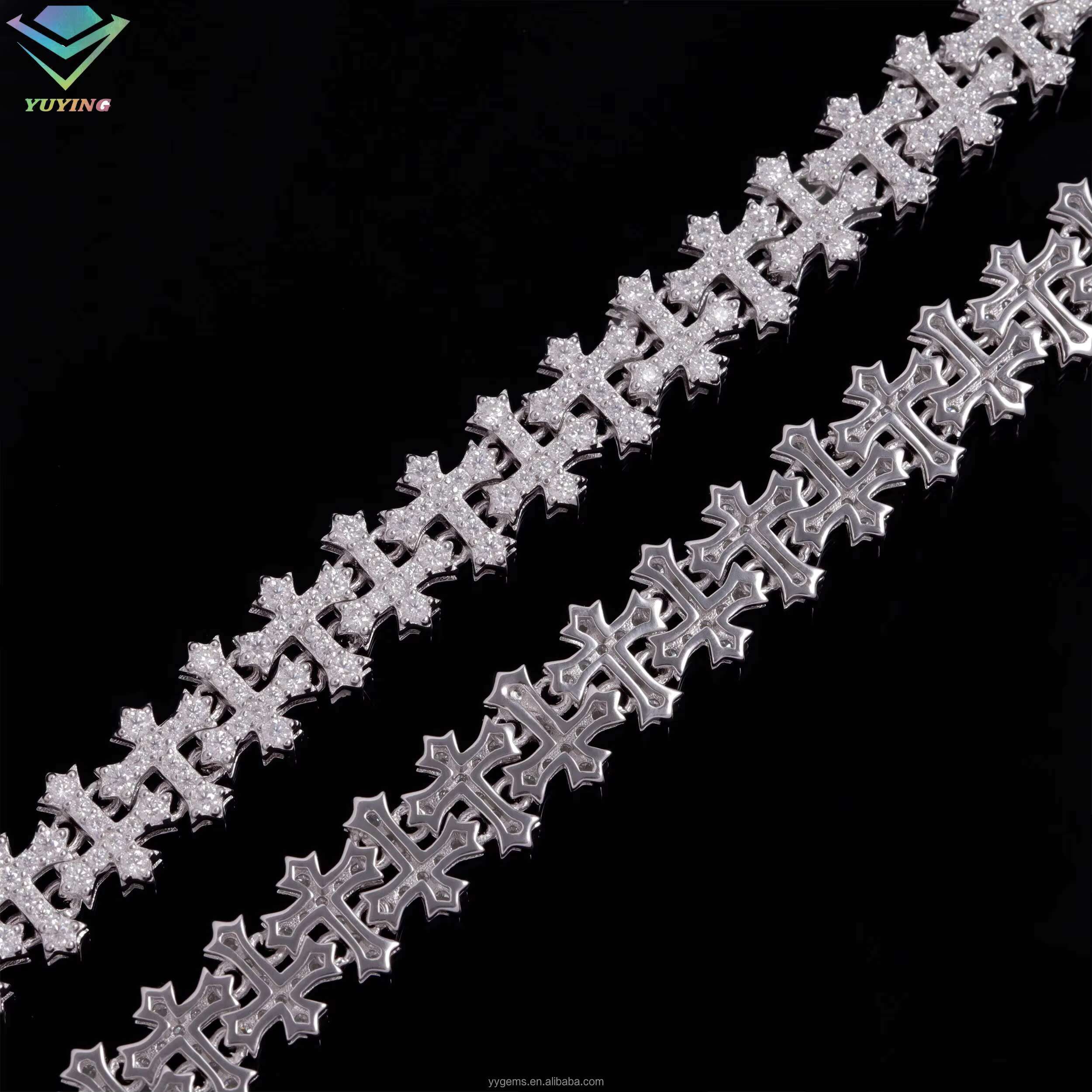 Fine Jewelry Cross Design Rapper Bracelet 925 Sterling Silver Bracelet for Men Women VVS Moissanite Cross Cuban Bracelet
