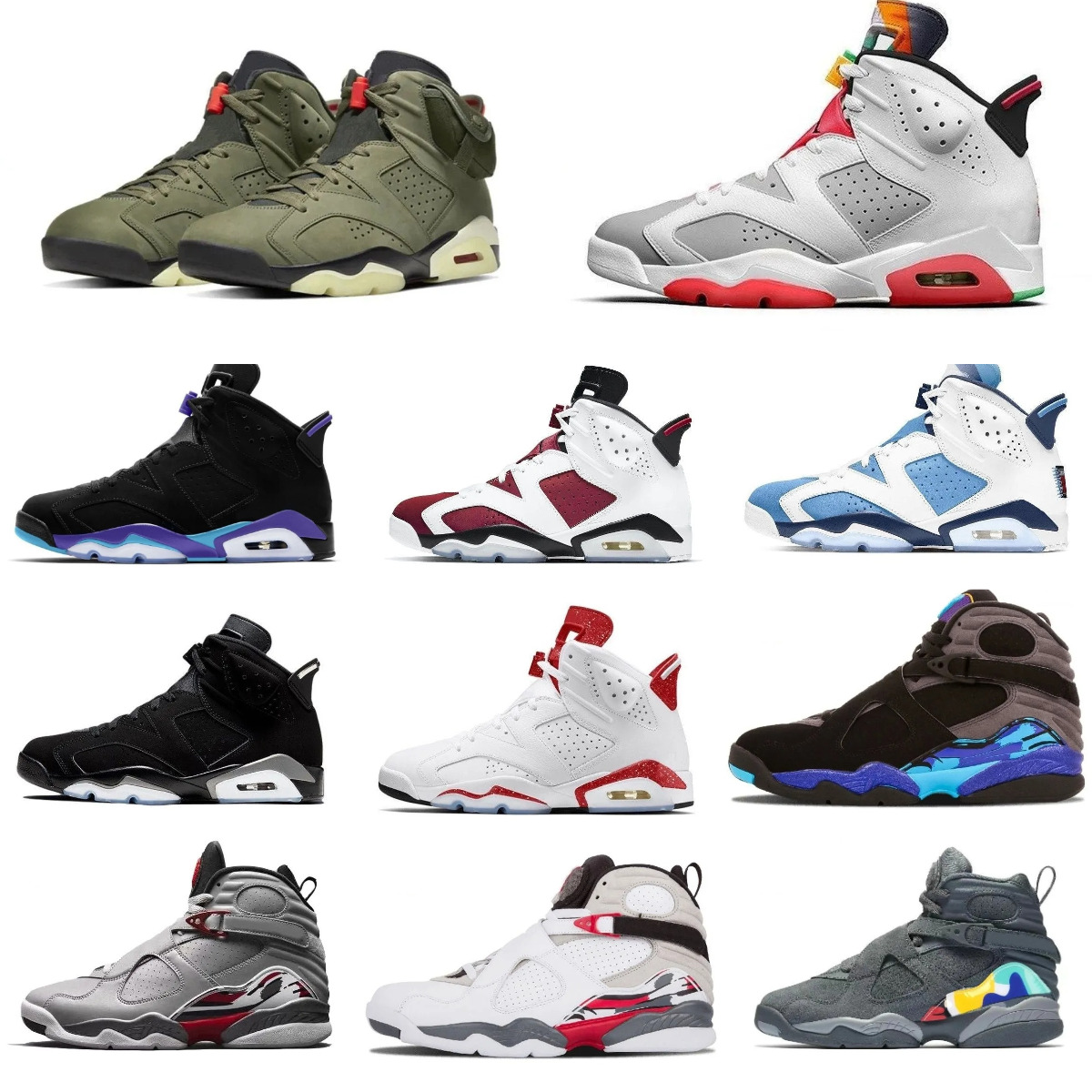 Trainers 6 8 J6 Basketball Sports Shoes Jump Mans 6S 8S TS Retroes Carmine DMP UNC White Aqua Blue Chrome Pine Green Black Infrared Tinker Bordeaux Sports Sneakers S9