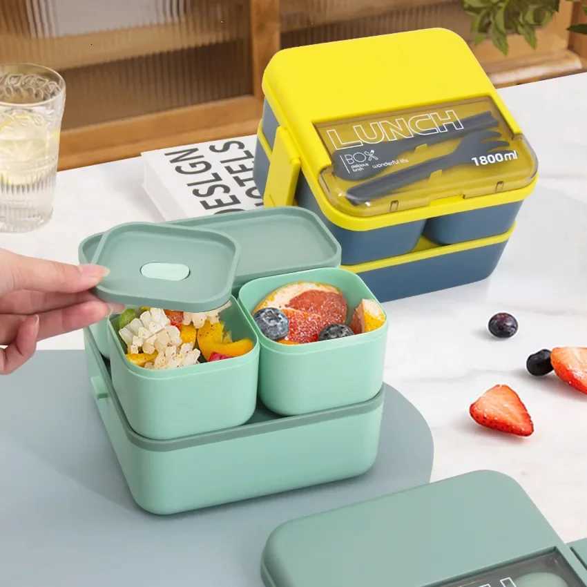 Portable Single/double Layer Compartmented Lunch Box Microwave Bento Boxe with Fork and Spoon Sealed Food Storage ContainerM251121