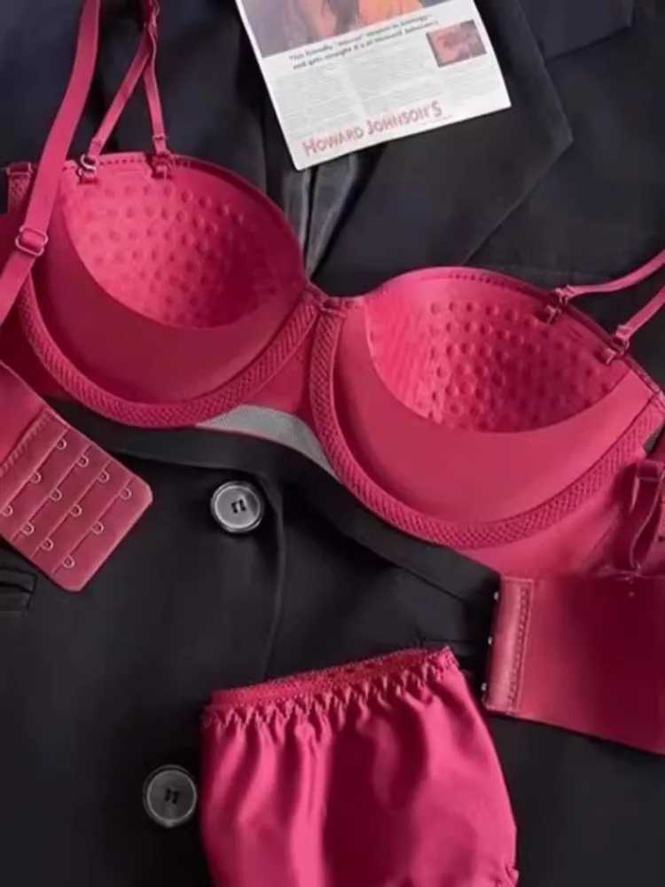 YUQI French Retro Pearl Satin Bra Set - AA Cup Strapless Push Up Lingerie Anti-Sagging Padded Half Cup Underwear Sex UnderwearXJ251106