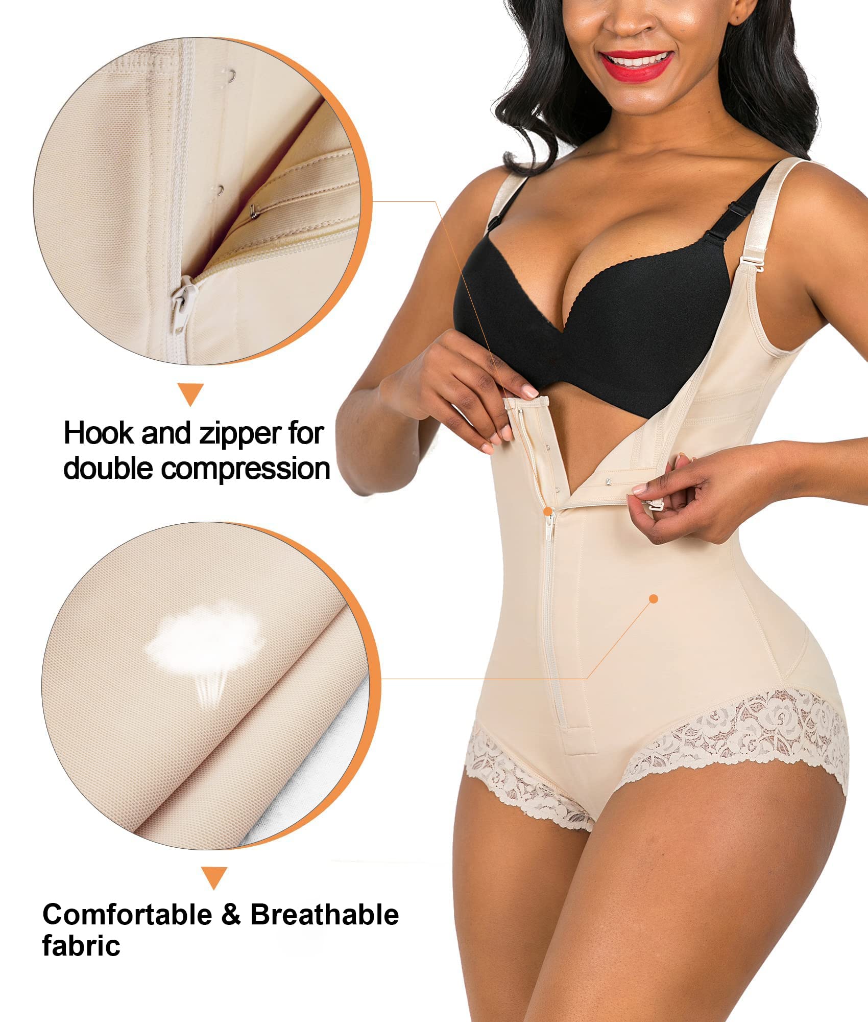 6X Women's Shapers Body Corset Butt lifting Bodysuit Seamless Shapewear Postpartum Belly flat Sheath Waist Full Body Shaper Compression Strappy C