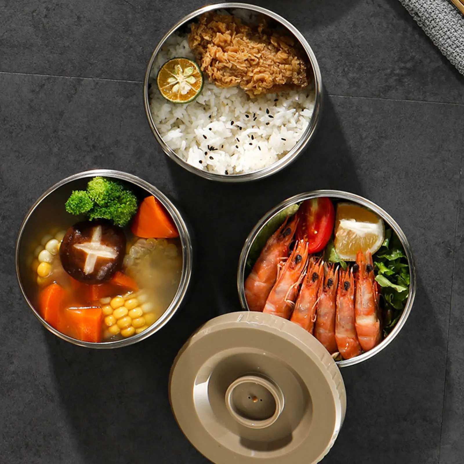 2000ml 304 Stainless Steel Vacuum Insulation Lunch Box Portable 3 Layer Vacuum Insulated BarrelM251121