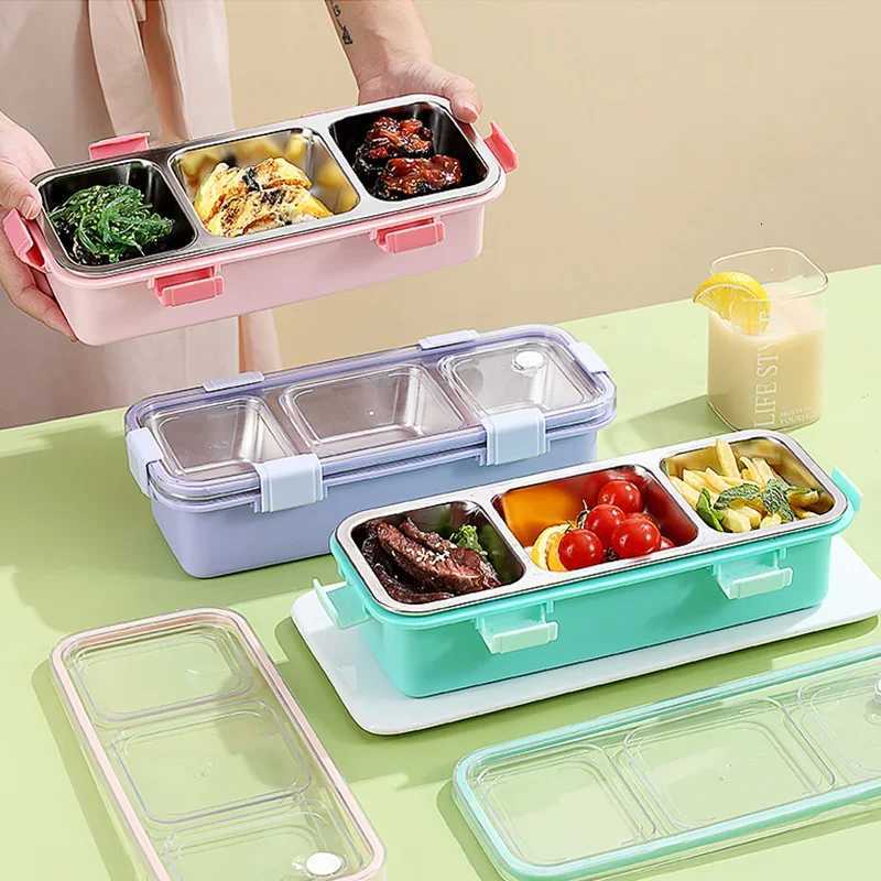 2/3 Compartment Lunch Box Stainless Steel Bento Box with Soup Bowl Portable Childrens Snack Box Food Storage ContainerM251121