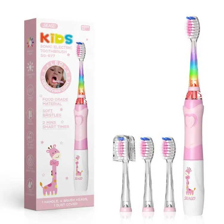 Seago Sonic Kids Electric Toothbrush Battery Waterproof Smart Timer Led Light Color Toothbrush Soft Bristle Head Baby Mouth C251121