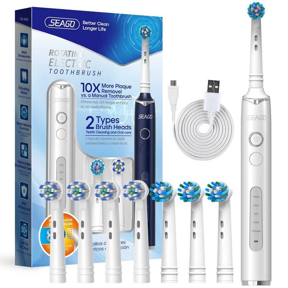 The Hyo rotary rechargeable electric toothbrush comes with 8 brush heads, 5 modes, and a portable smart timer C251121