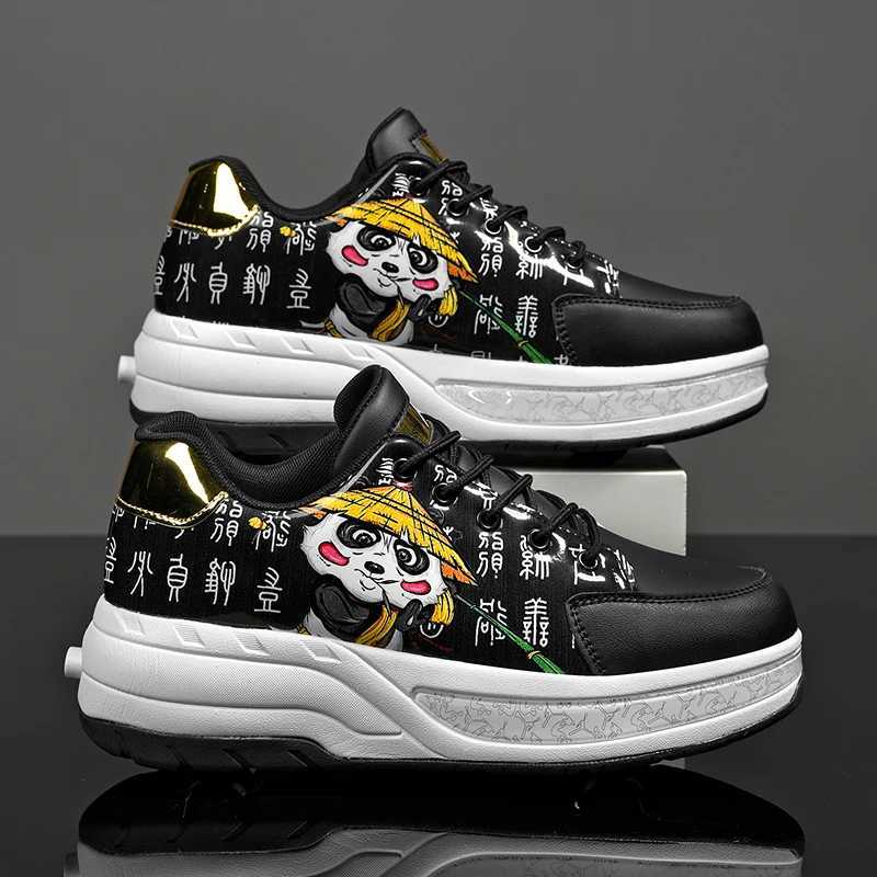 Children Roller Skating Shoes Comfort Leather Wear Resistant Four Wheel Adult Fashion Lace-up Sports Shoes 2025 New Board ShoesW251121