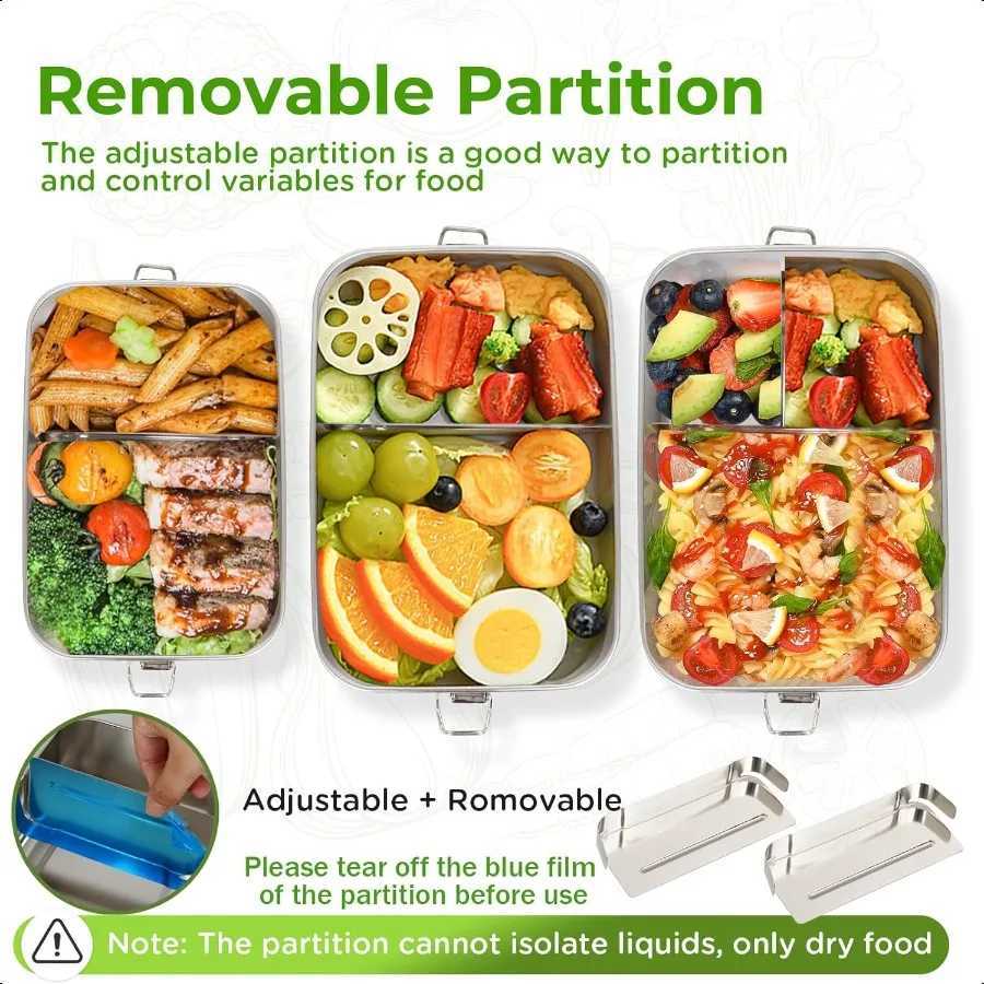 304 Stainl Steel Lunch Box and Food Containers with Lids 2 Pack 1400 850ml LeakProof Adjustable Compartment Metal Bento Box forM251121