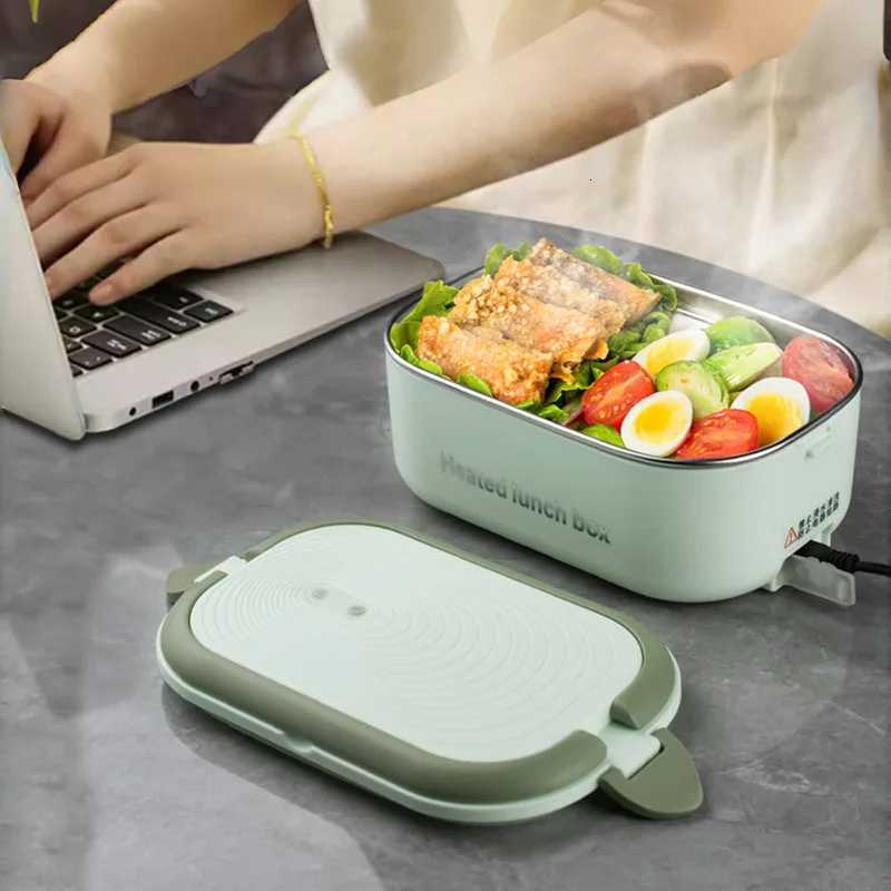 220V 110V EU US Plug Portable Electric Lunch Box 1L Stainless Steel With Compartments Bag Tableware Set Office Food Warmer HeatM251121