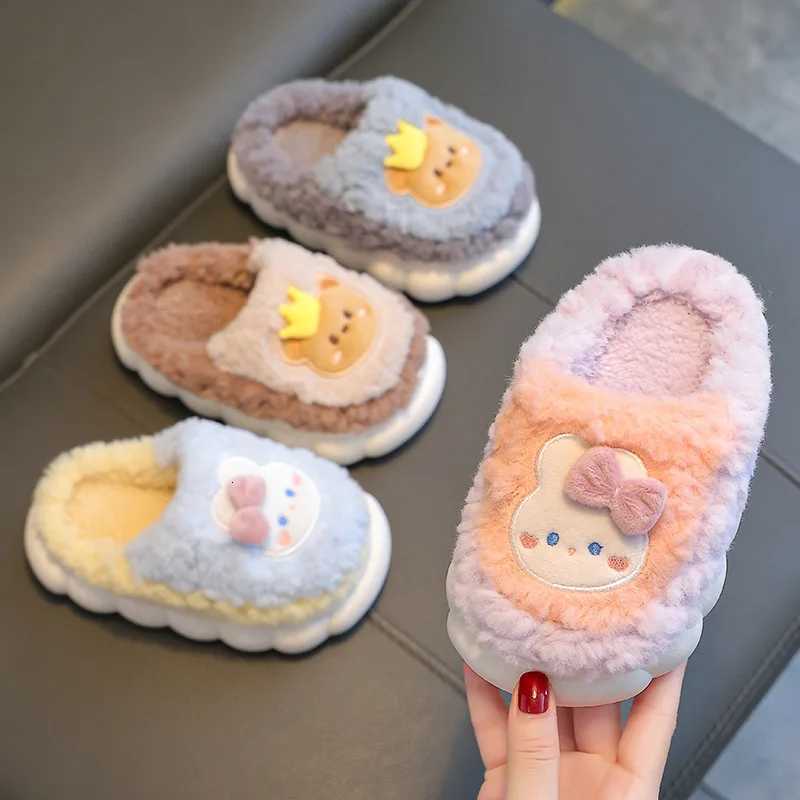 2025 Winter CHIldrens cute Cotton Home Slippers Girls Snow Non Slip Warm Baby Slippers Pink Blue Size 24-41W251121