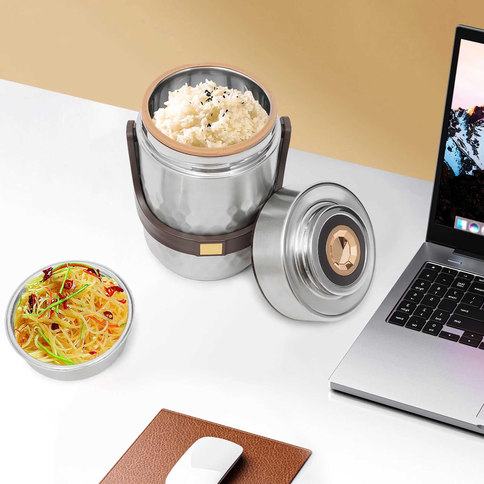 304 Stainless Steel 3-Tier Lunch Box 2L Thermal Food Container Vacuum Insulation Leak-Proof Bento Box Portable Prep ContainerM251121