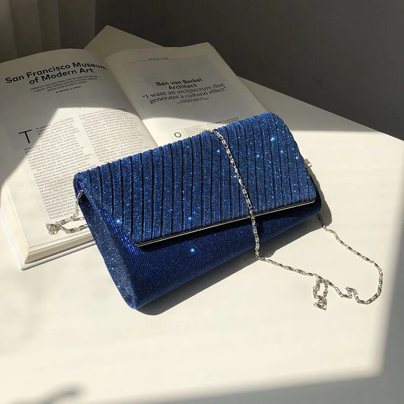 Women Clutch Evening Bag Sequin Female Wedding Purse Party Handbag Black Blue Chain Shoulder 251121