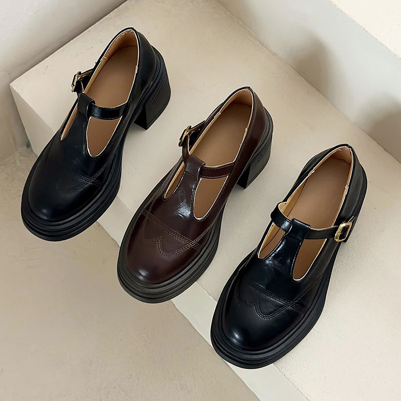 Highheeled Shoes Women Pumps Buckle Thick Heels with Tstrap Ladies Chunky Platform Mary Janes Woman Footwear Sandals 251121