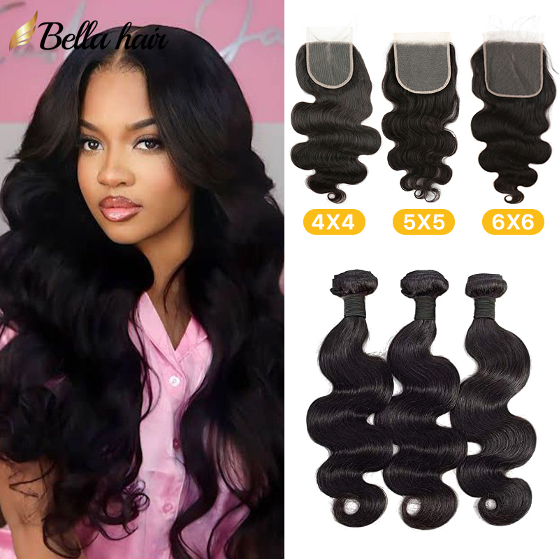 3 Bundles With Closure Human Hair Body Wave Side Free Part 4X4 5X5 6X6 Peruvian Virgin Hair Extensions Weave 4PCS Full Head Wholesale Supplier Basic S