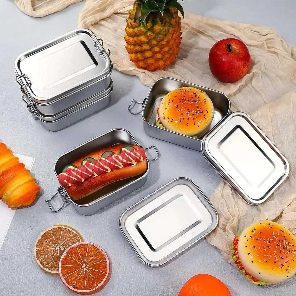 1200/2400ml Lunch Box 304 Stainless Steel Bento Box Metal Food Storage Container with Locking Clasp Suitable for Work and SchoolM251121