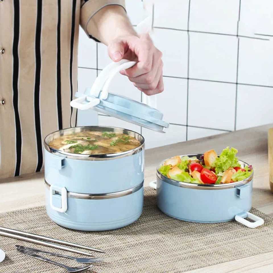 Stainless Steel Lunch Box Multi-Layer Insulation Lunch Box Thermal Food Container Blue Green Bento Box Leak-proof ContainerM251121