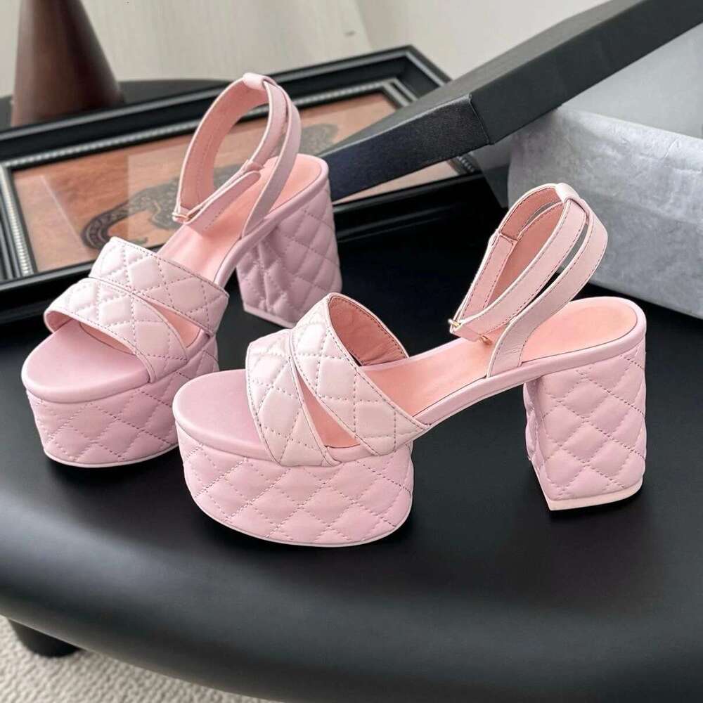 2025 Newest Summer Top Quality Genuine Leather Open-Toe Platform High Heel Buckle-Strap Woman Sandals Banquet Pumps Botas Mujer