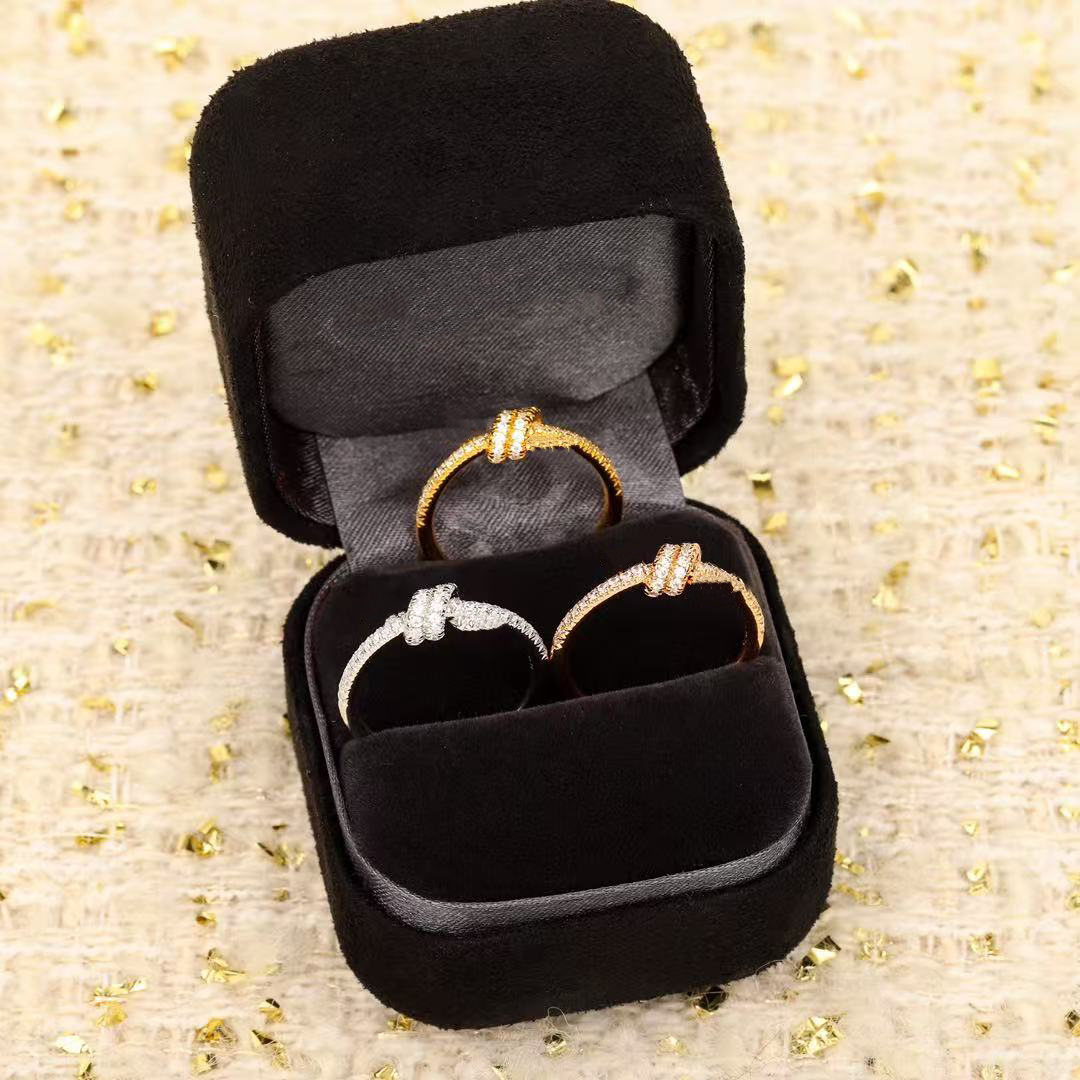 designer ring fashion trend letter gift knot shape with dia simple personality versatile romantic high-end light