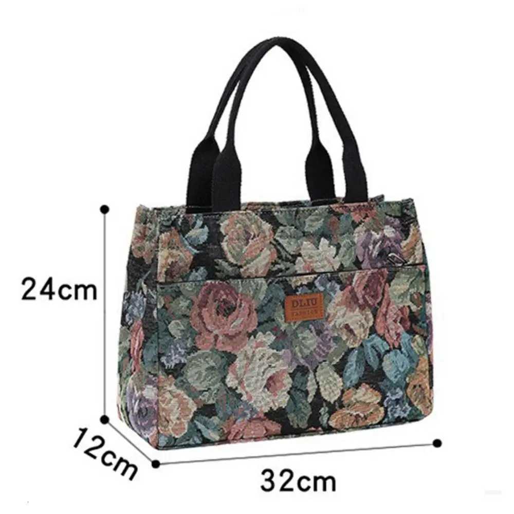 Portable Floral Print Womens Tote Bag Canvas Thickened Lunch Bag Zipper Large Capacity Jacquard HandbagT251121