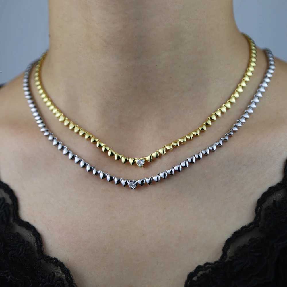 Valentines Day Gift For Lover Gold Color Classic Heart Charm Beaded Tennis Chain Women NecklaceXJ251121