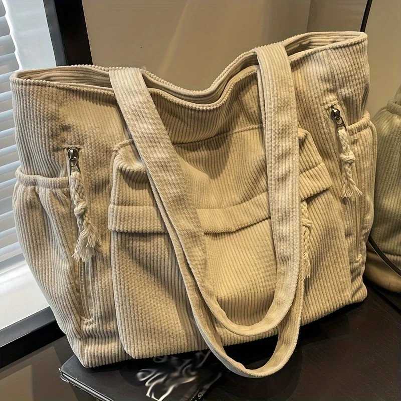 Corduroy Tote Bag with Multiple Pockets Casual Chic Handbag Women Shoulder Bags for Woman Perfect for Shopping Commuting TravelT251121