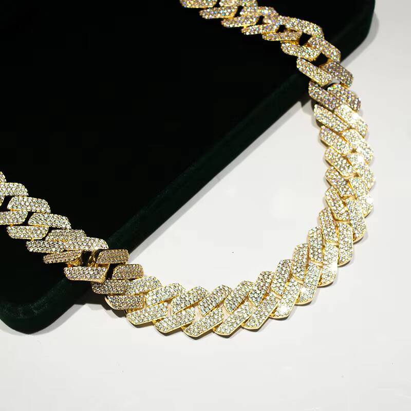 Hip Hop Men Jewelry Moissanite Necklace Sterling Silver 20mm 4 Rows Iced Moissanite Cuban Link Chain