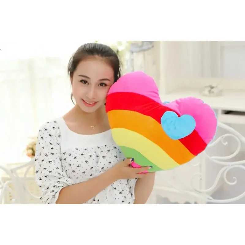 Creative Rainbow Heart-shaped Cushion-Fluffy Soft Plush Sofa Smooth Fabric Couple Loving Cloud for Home Decoration C251121
