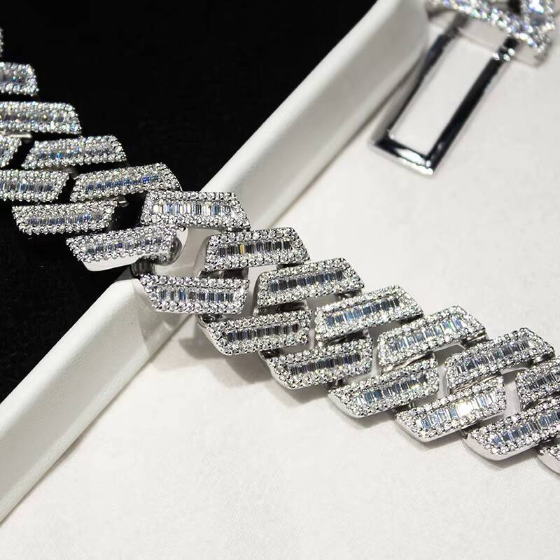 20mm Luxury Diamond Hip Hop Jewelry 925 Silver Chains for Men Baguette Cut Moissanite Necklace Iced Out Cuban Link Chain