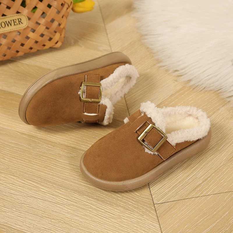 Winter Children Warm Plush Slippers Fashion Soft Bottom Kids Simple Mules Shoes Versatile Causal Girls Cotton Slippers Non-slipW251121