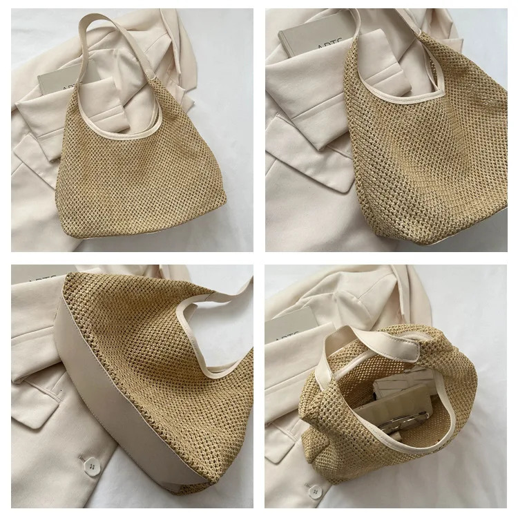 Korea Ins Retro Woven Tote Bags for Women Grass Woven Tote Bag Armpit Bags Large Capacity Single Shoulder Bag Beach Bag Handbags R250421ZYl