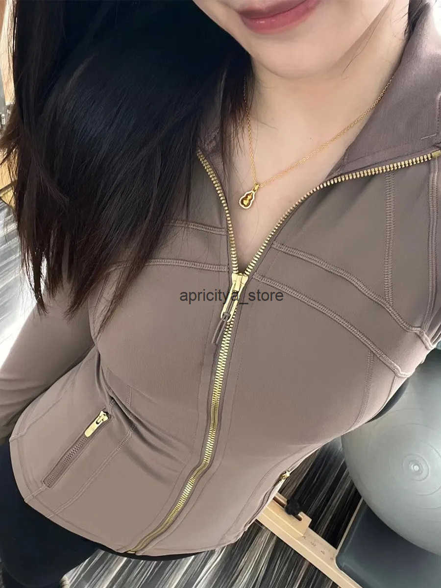 2025 Yoga Gold Zipper DF Jacket 25 Pants Women Cropped Jacket Coat Full Length Jacket Activewear Solid Sportwear leggings Jackets Q250421