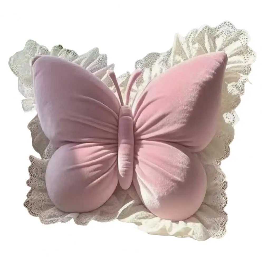 Butterfly Throw Plush Butterfly with Lace Ruffle Decorative Bedroom Cushion for Sofa Couch Bed Car Supplies C251121