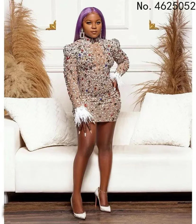 Customized Fashion Women Mesh Crystals Sexy Short Dress Ladies Evening Party Bodycon Rhinestones Costume Birthday Wear Mini 251112