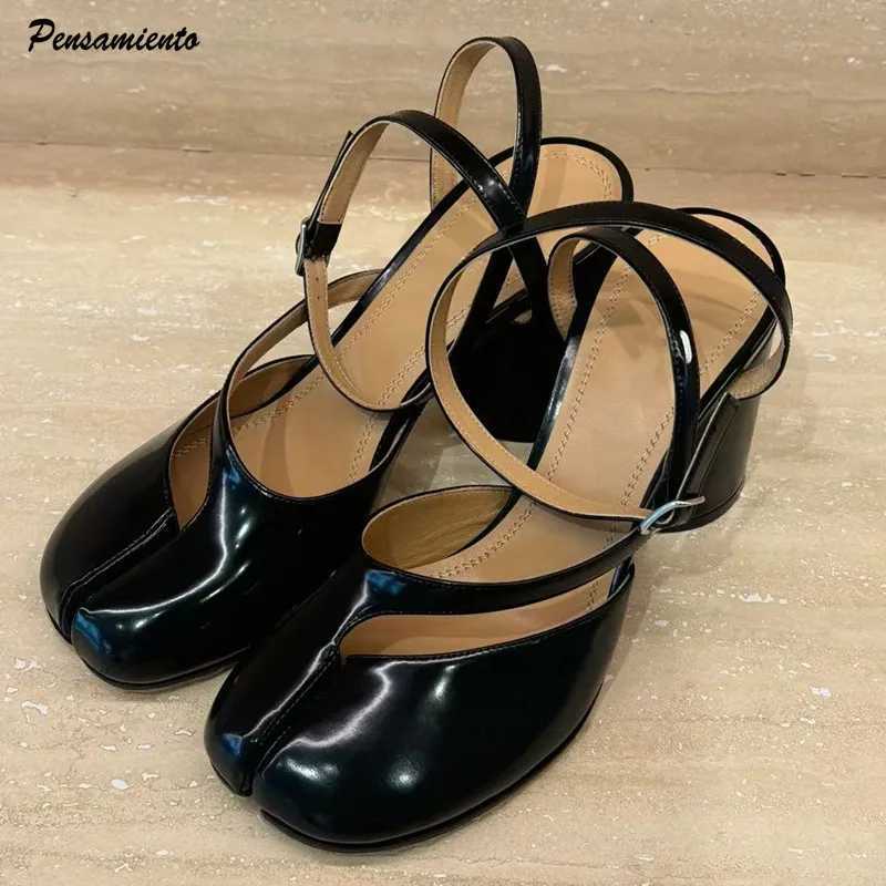 Ins style Fashion Patent Leather Split Toe Women Pumps Spring Summer Thick High heels Slingbacks Female Tabi Chunky Casual Shoes Z250510