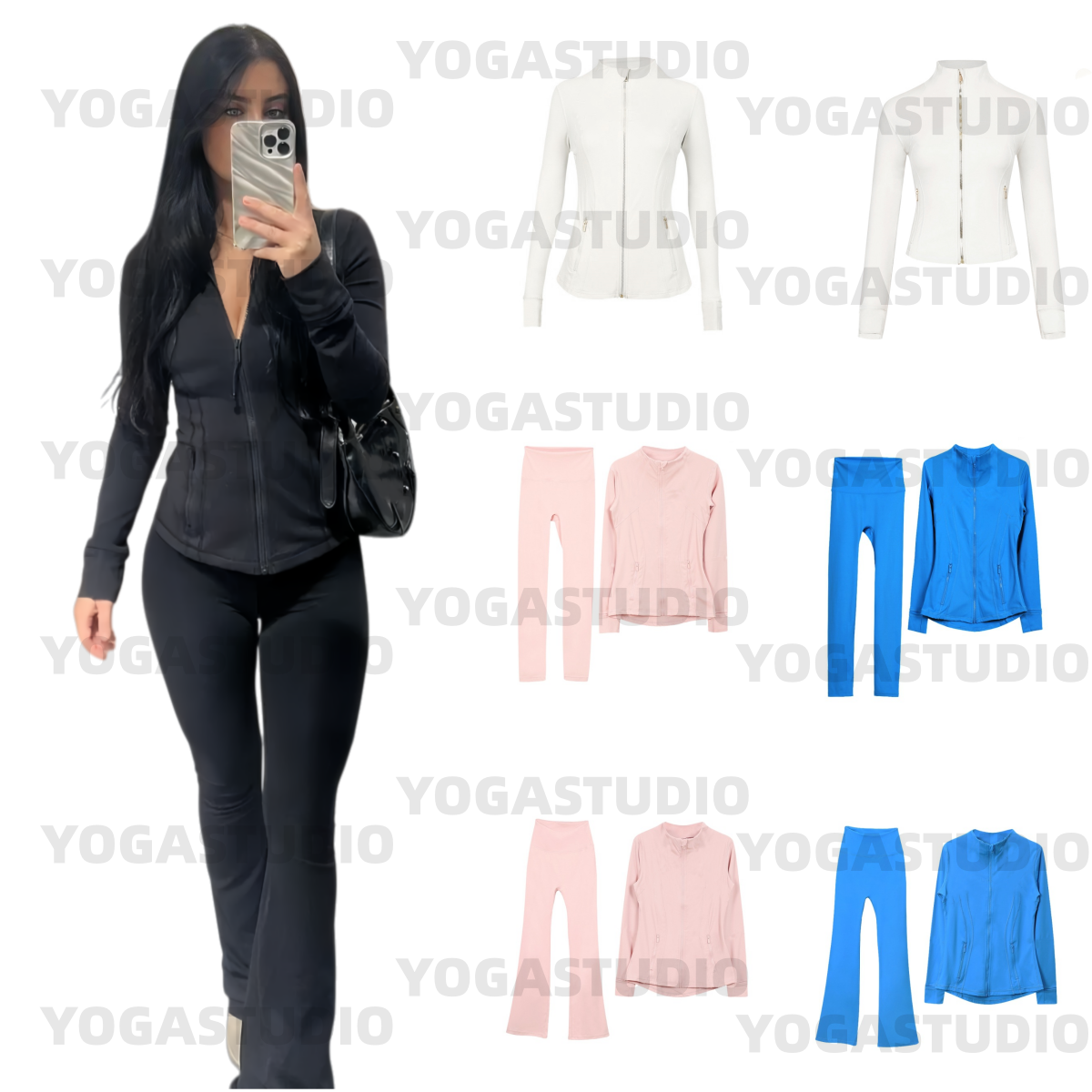 Women Yoga Outfit Set Zip Jacket And Pants Long Sleeve Gym Clothing High Waist Leggings Sportswear Luluity lemonive Men Set
