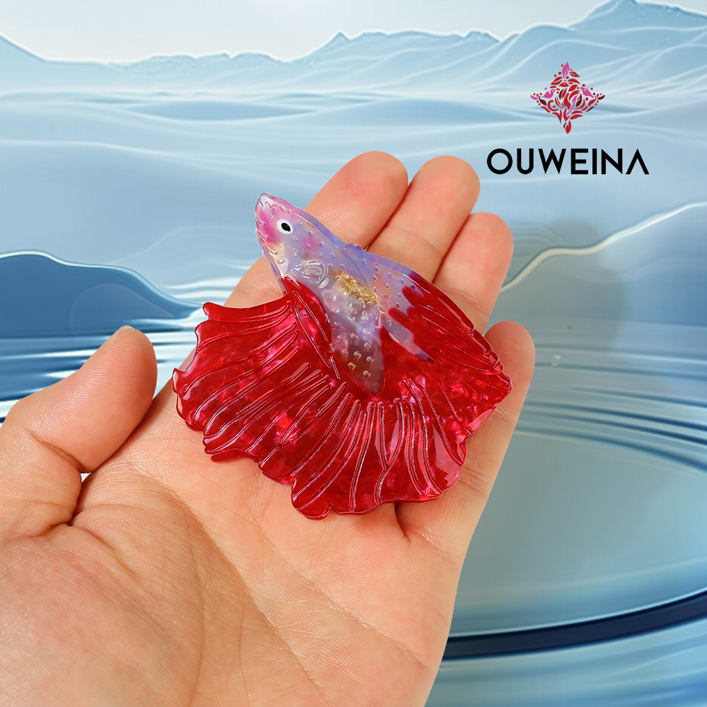 Personalized niche acetate grab clip original design style red lady fighting fish DW00347 cute animal hair accessories high ponytail clip