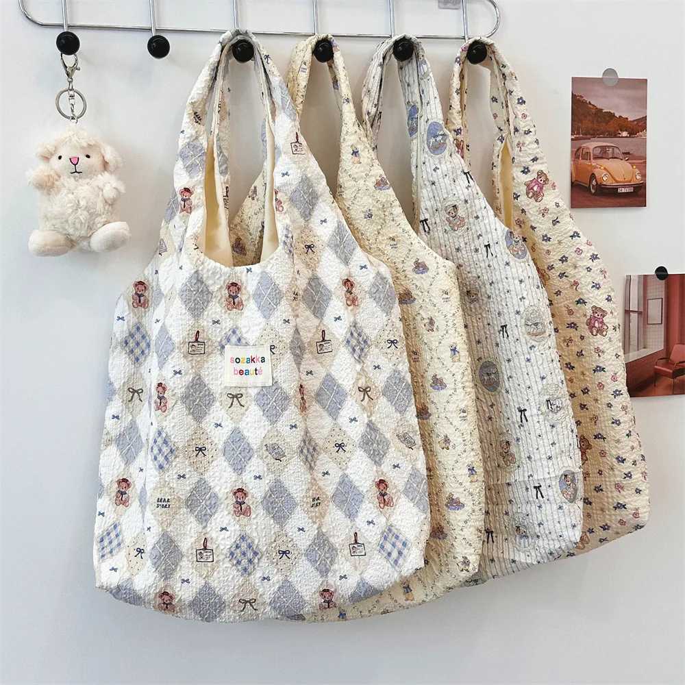 Korean Women Sweet Cartoon Shoulder Bag Shopping Bag Books Tote Female Eco Handbag Reusable Grocery Shopper PurseT251121