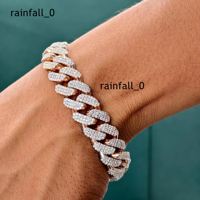 Iced Out Moissanite Cuban Link Bracelet Custom Clasp 925 Sterling Silver Rose Gold Hip Hop Moissanite Cuban Link Bracelet