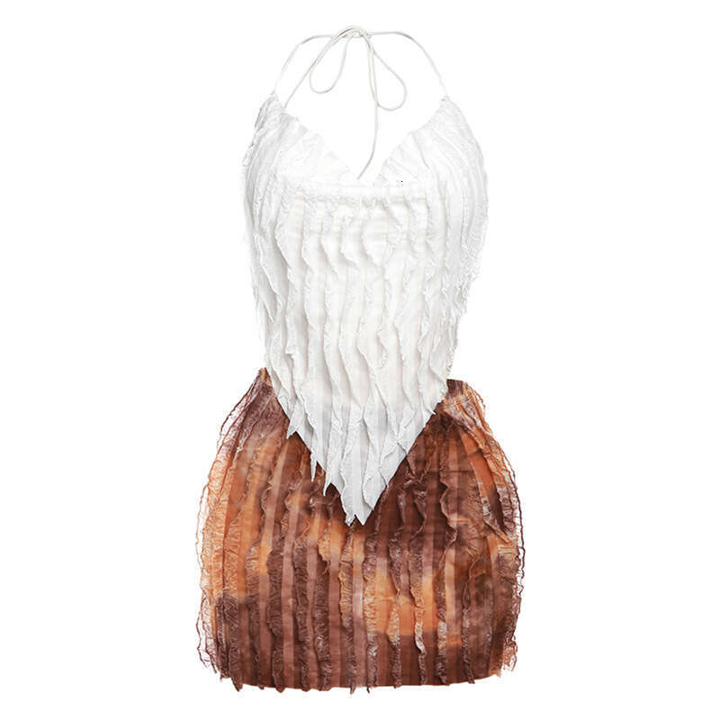 hoodie Women's Wear Women's Spring/Summer New Wave Stripe Neck Open Back Tie With Hanging Straps Colorful Sexy Short Skirt Set Of Two jacket