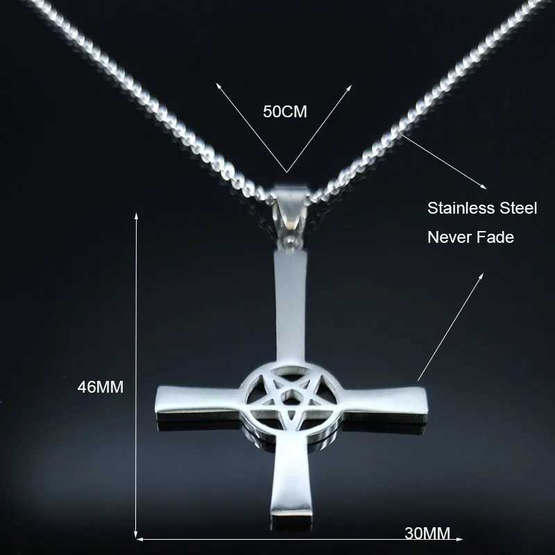 Inverted Cross Occult Pentagram Necklace Upside Down Cross Gothic Satan Necklaces Lucifer Satan Jewelry cruz invertida N642S03XJ251121