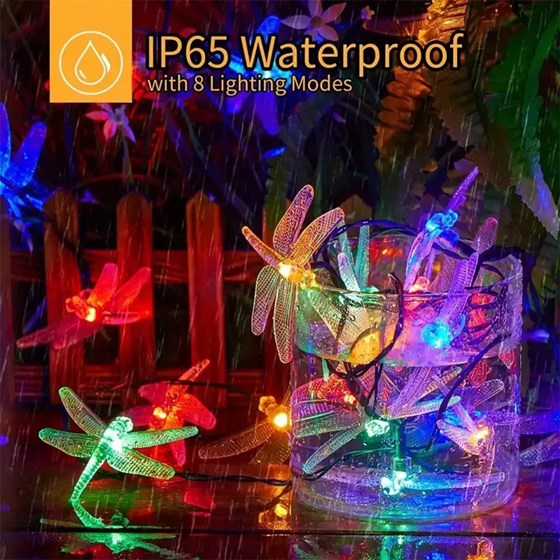 Solar LED Strings Outdoor Dragonfly Lawn Light Waterproof 8 Mode Lighting Garden Lamp For Christmas Balcony Party Decoration