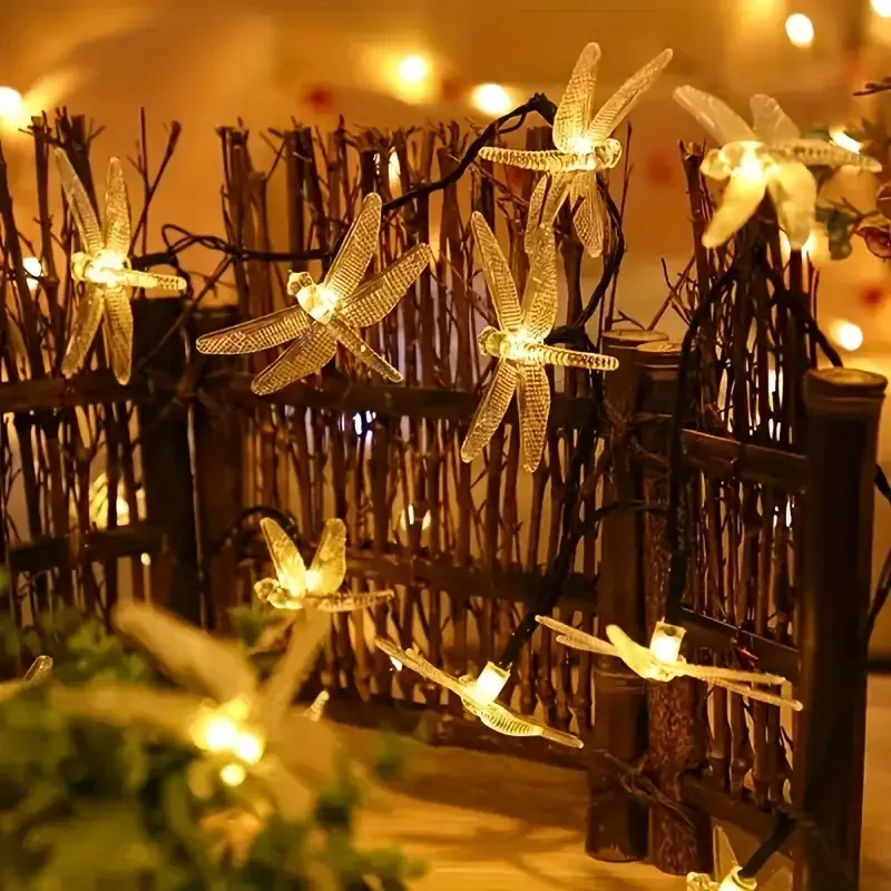 Solar LED Strings Outdoor Dragonfly Lawn Light Waterproof 8 Mode Lighting Garden Lamp For Christmas Balcony Party Decoration