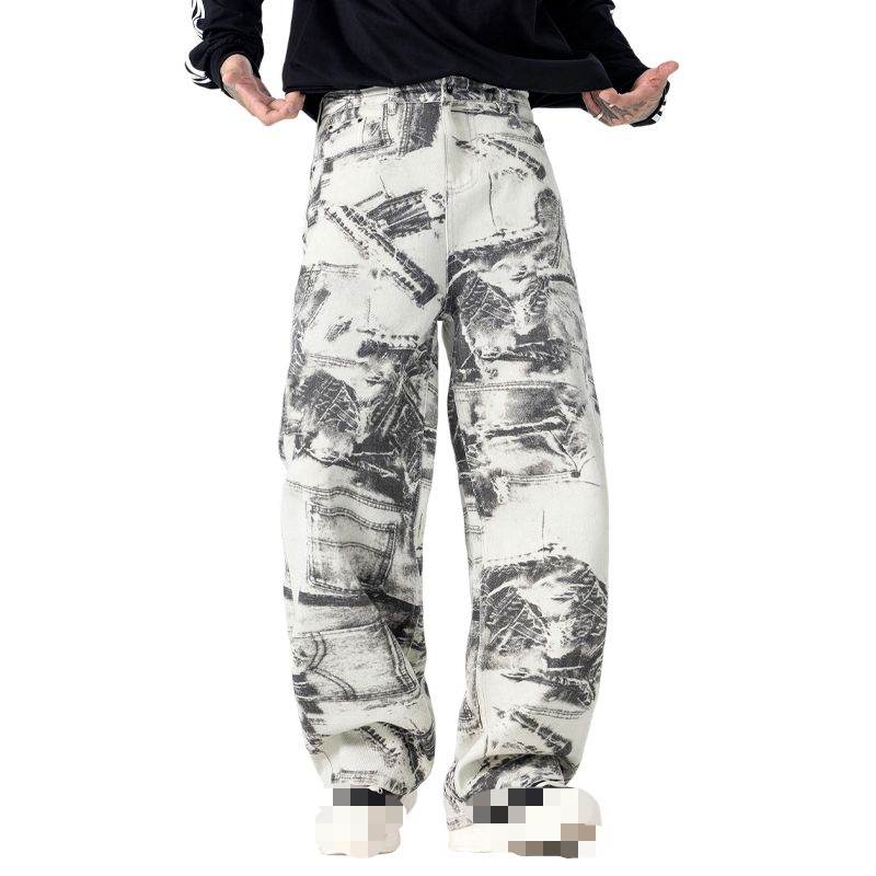 2025 Autumn/Winter new digital heavyweight American unique print fashionable super soft fabric wide-leg jeans for men---C206
