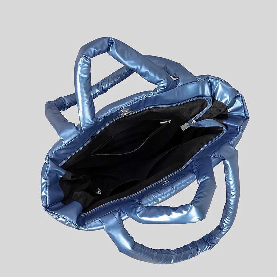 Fi Plaid Padded Tote Bag Designer Soft Puffy Wen Handbags Luxury Nyl Down Cott Shoder Bags Warm Winter Fem Purse Y251121