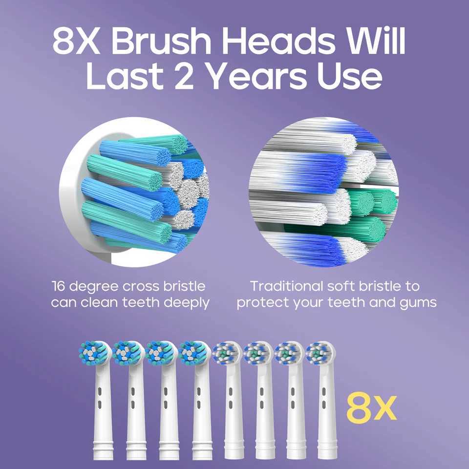 The Hyo rotary rechargeable electric toothbrush comes with 8 brush heads, 5 modes, and a portable smart timer C251121