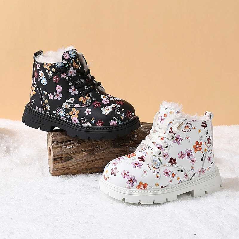 2024 New Winter Children Snow Boots Leather Flower Warm Plush Toddler Kids Shoes Non-slip Fashion Girls Boots EU 23-31W251121