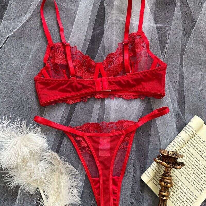 Lace Sexy Lingerie Kano Romantic Valentine S Day New Floral Embroidery Sheer Push Up Sexy Lingerie Set For Women